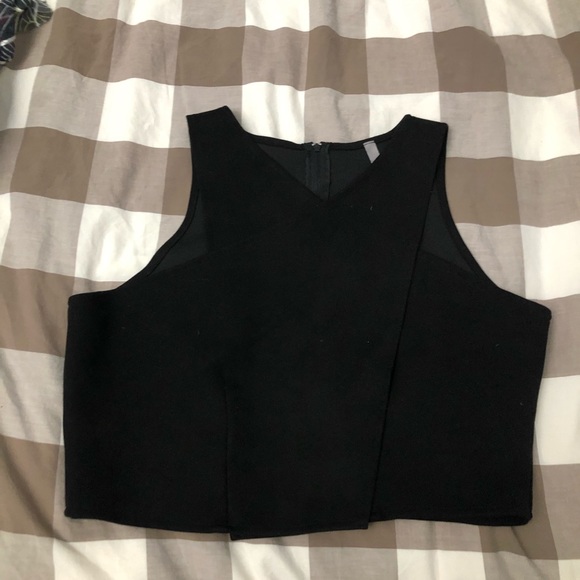 GINGER Black Structered Glam V Neck Adjustable Suede Tank-top Cropped Shirt Top - Picture 5 of 16